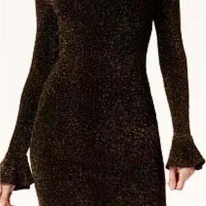NWT Michael Kors Black and Gold Dress. Size L. Bell Long Sleeves